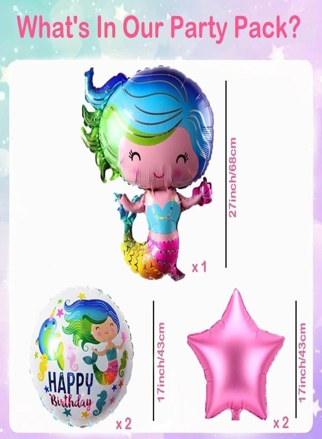 AMFIN (Pack of 5) Mermaid Theme Foil Balloons, Birthday Decoration Items - Multi - Image 2